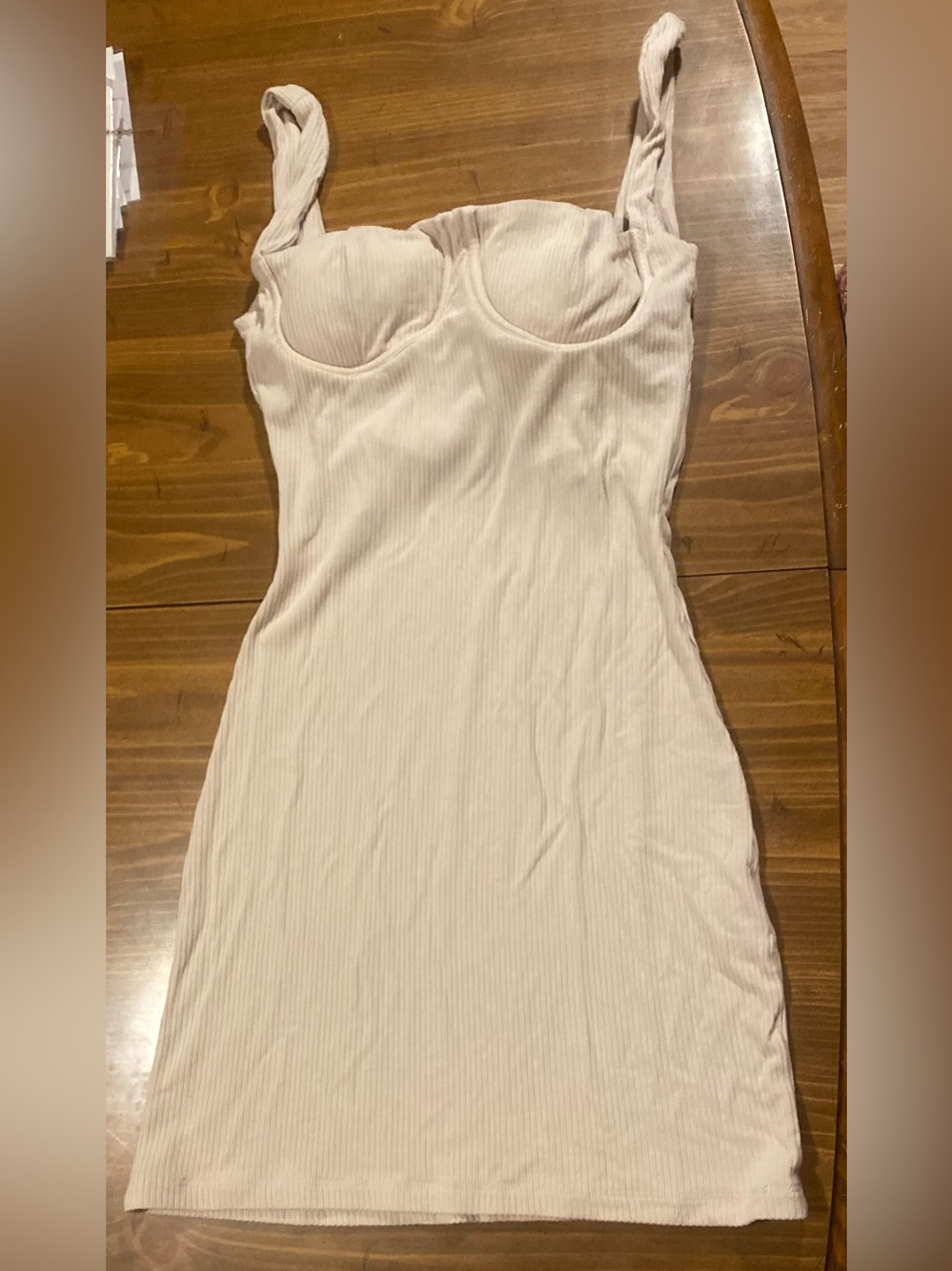 Princess Polly Cream Ribbed Bustier Slip Dress